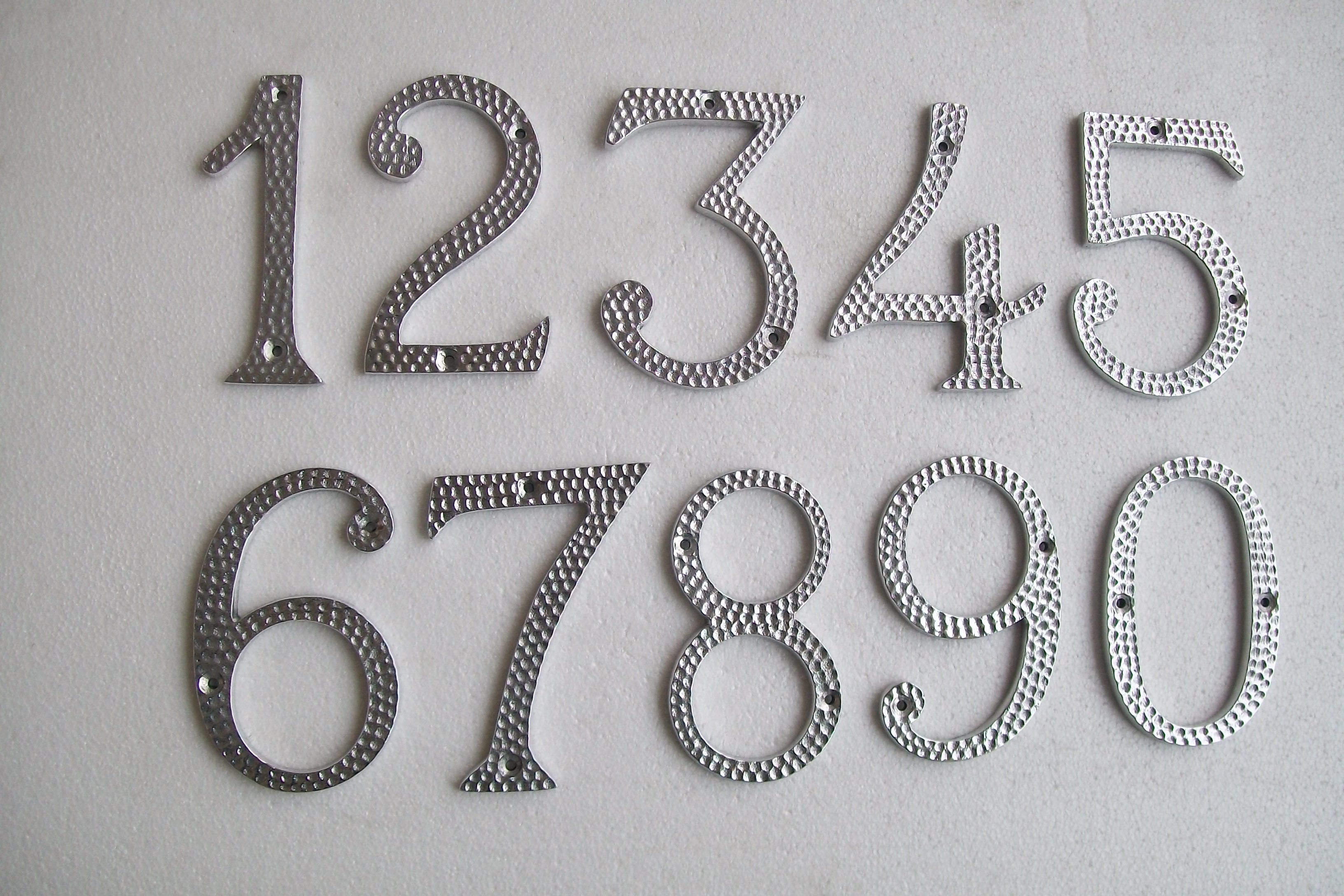 Metal House Number silver with Hammered